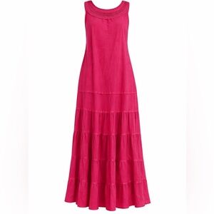 Pink Cotton Tiered Maxi Dress Crochet Neck Boho Summer Size 10 Jones Wear